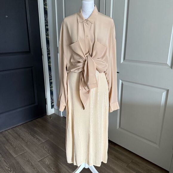 Zara Dresses & Skirts - Zara Neutral Esthetic Sequins Midi Skirt Size M